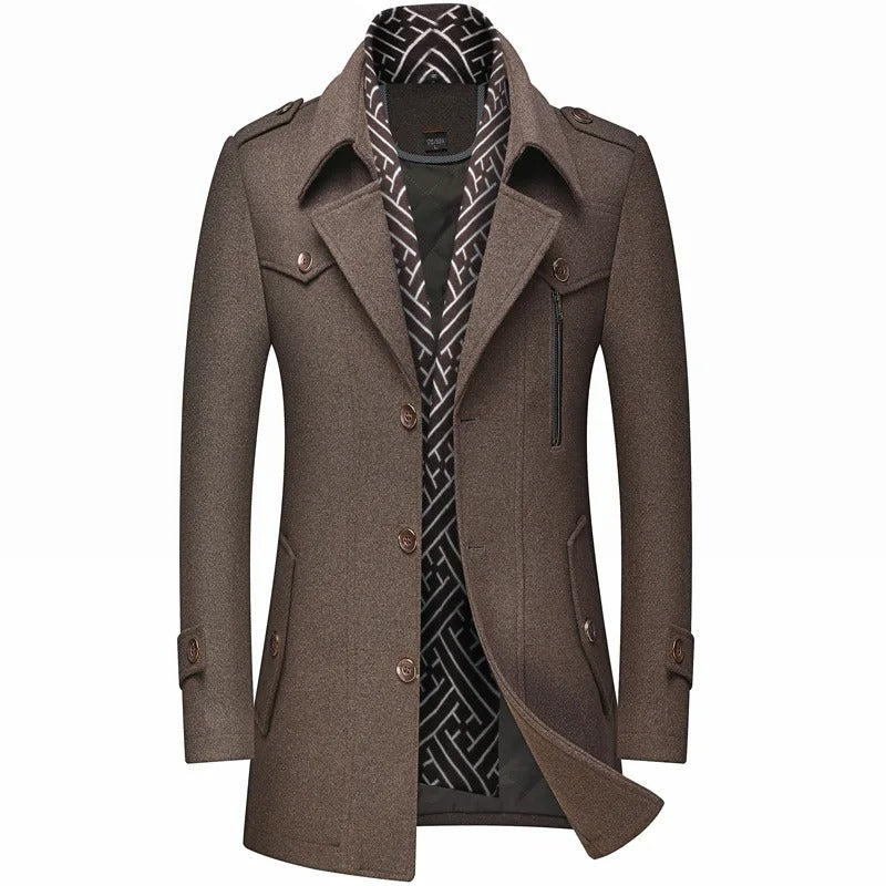 Herren-Windjacke aus dicker Wolle mit Schalkragen, mittellang, für warme Wintertage | 1906
