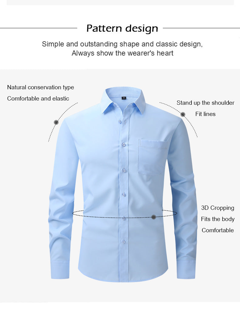 Herren Elastizität Formelles Hemd Langarm Hochzeit Slim Fit Bügelfreie Hemden Top | W7