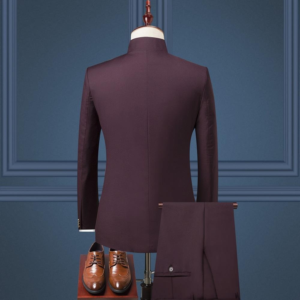 Herrenanzug Slim Fit Dreiteiliger Zhongshan-Anzug im britischen Stil mit Stehkragen | 02
