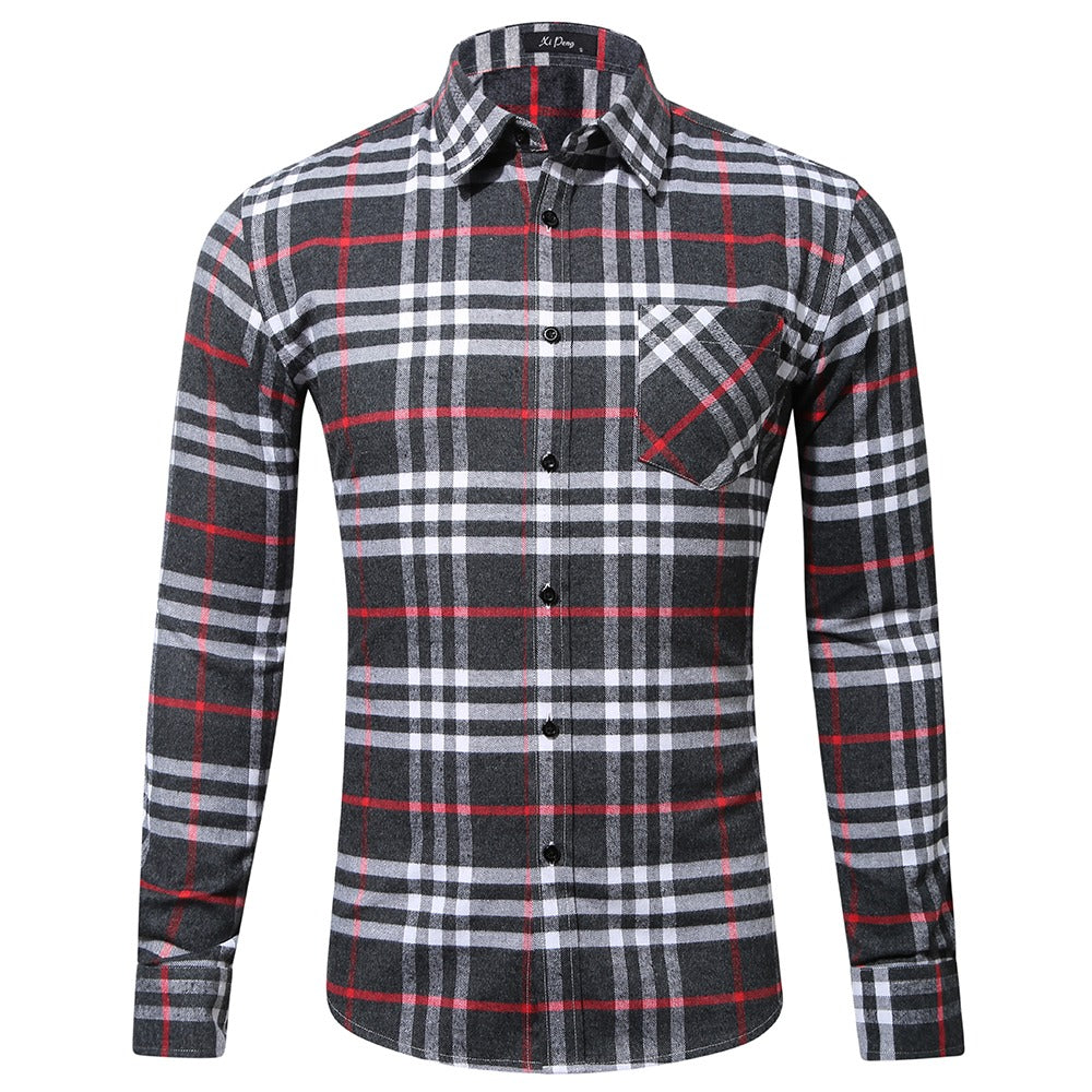 Herren Baumwollhemd mit Karomuster, langärmelig, Regular Fit, leger, Button-Down-Hemden | DTF10