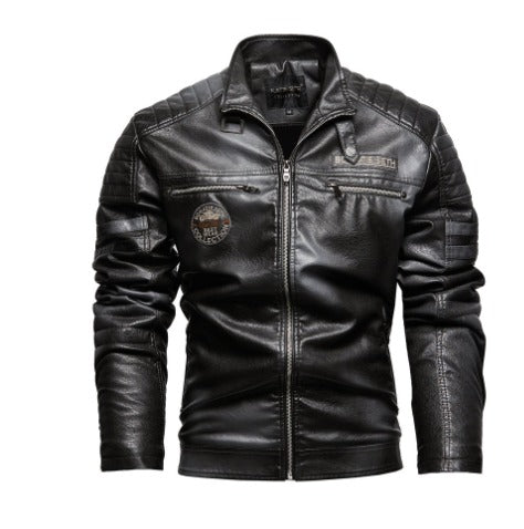 Herren Lederjacke Fleecefutter PU Ledermantel Übergröße Herren Revers Stickerei Blazer Jacke | 6693