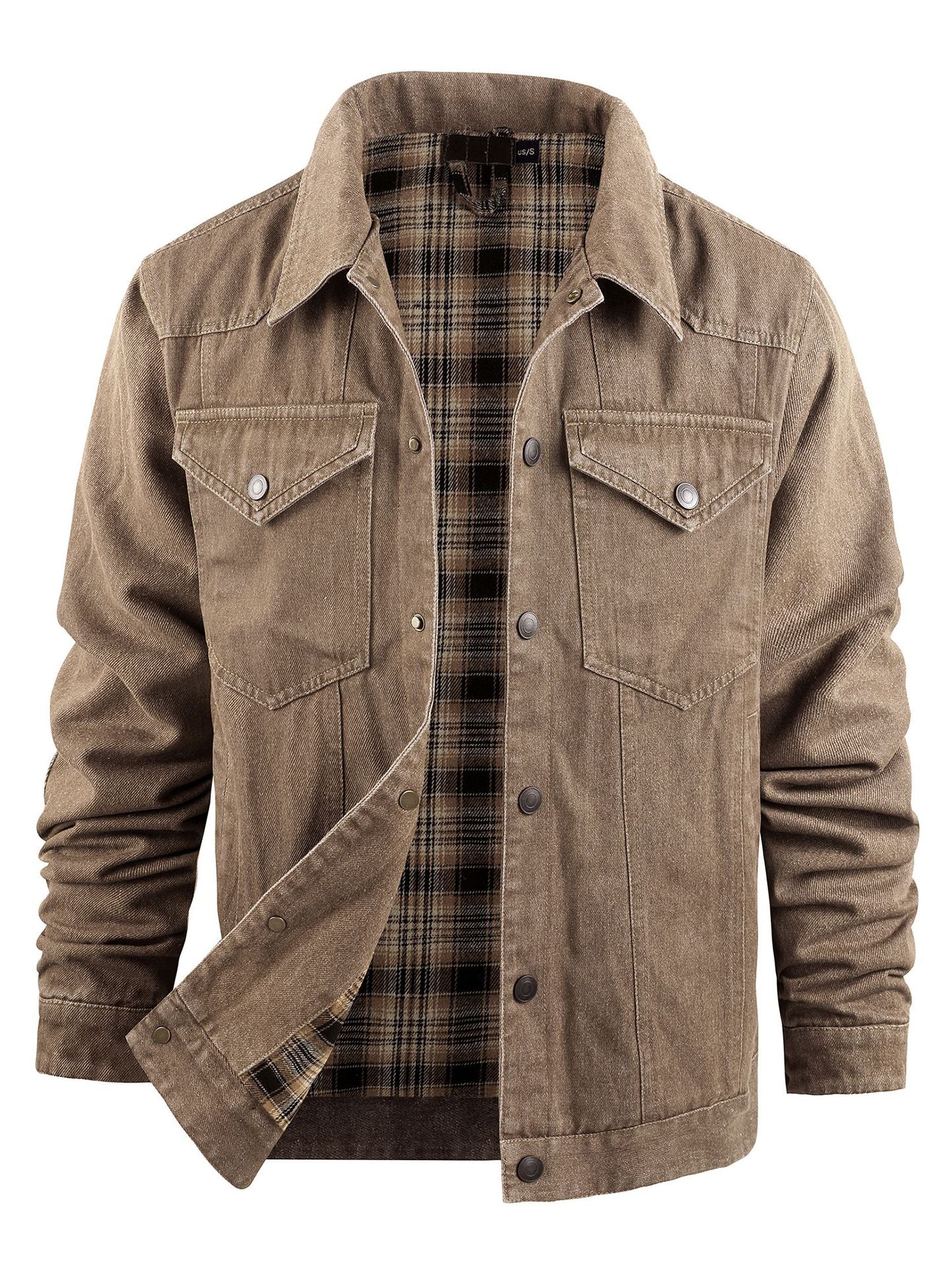 Herren-Truckerjacke im Western-Karo-Flanell-Stil in großer Größe, lässige Jeans-Oberbekleidungsjacke | 3270