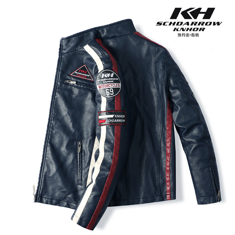 Herren PU Jacke Stehkragen Multi Pocket Pullover Blazer Kunstlederjacke | KH-188
