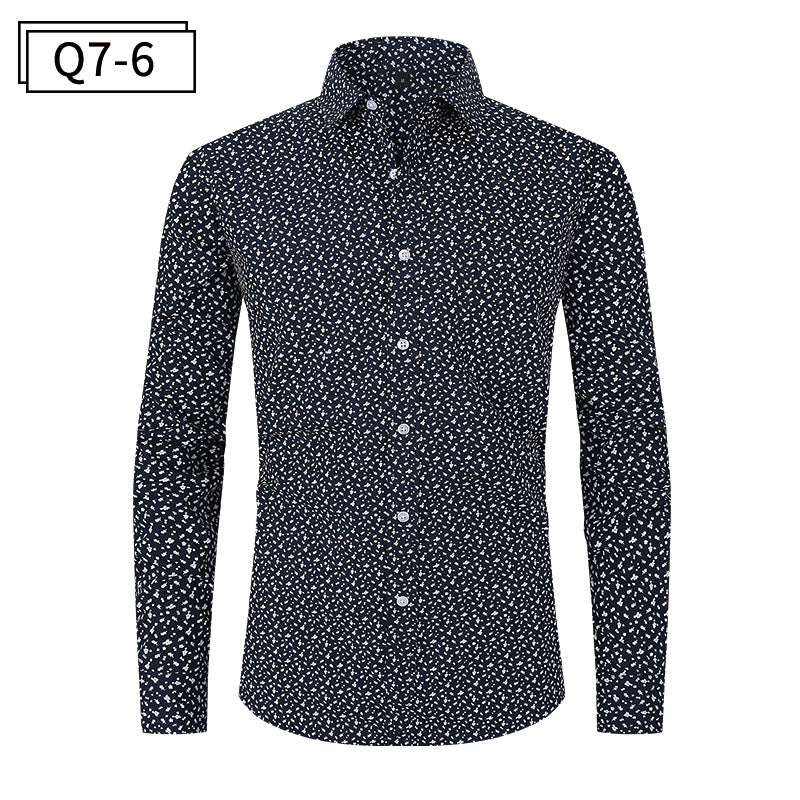 Herrenhemd mit klassischem Blumenmuster und Knopfleiste | Q7