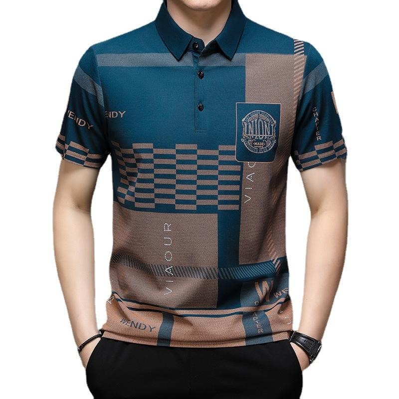Herren Business Kurzarm Polokragen Baumwollhemd Solides besticktes Top T-Shirt | 104