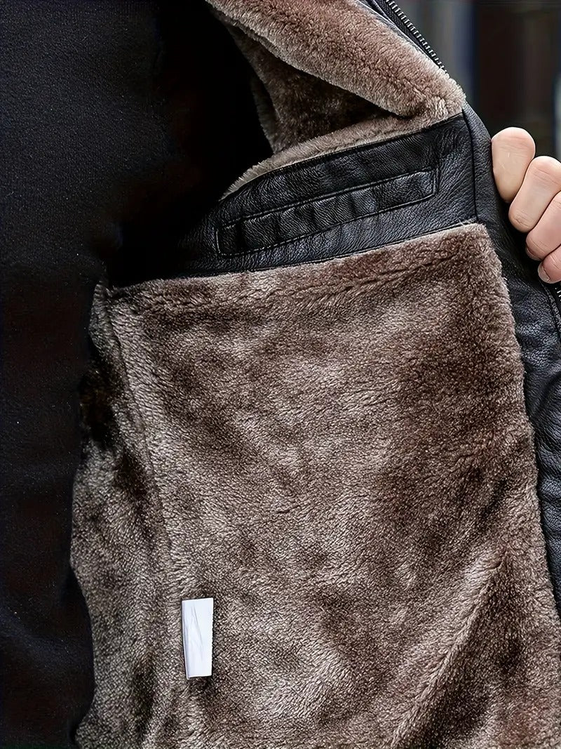Herren PU-Lederjacke Mäntel Hochwertige Business Pelzkragen Leder Bomber Warme Jacke | 2053