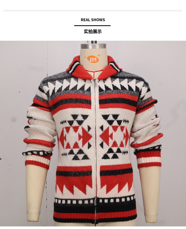 Herren-Strickjacke mit Reißverschluss, europäischer und amerikanischer Jacquard-Pullover mit langen Ärmeln und Revers | SY0012
