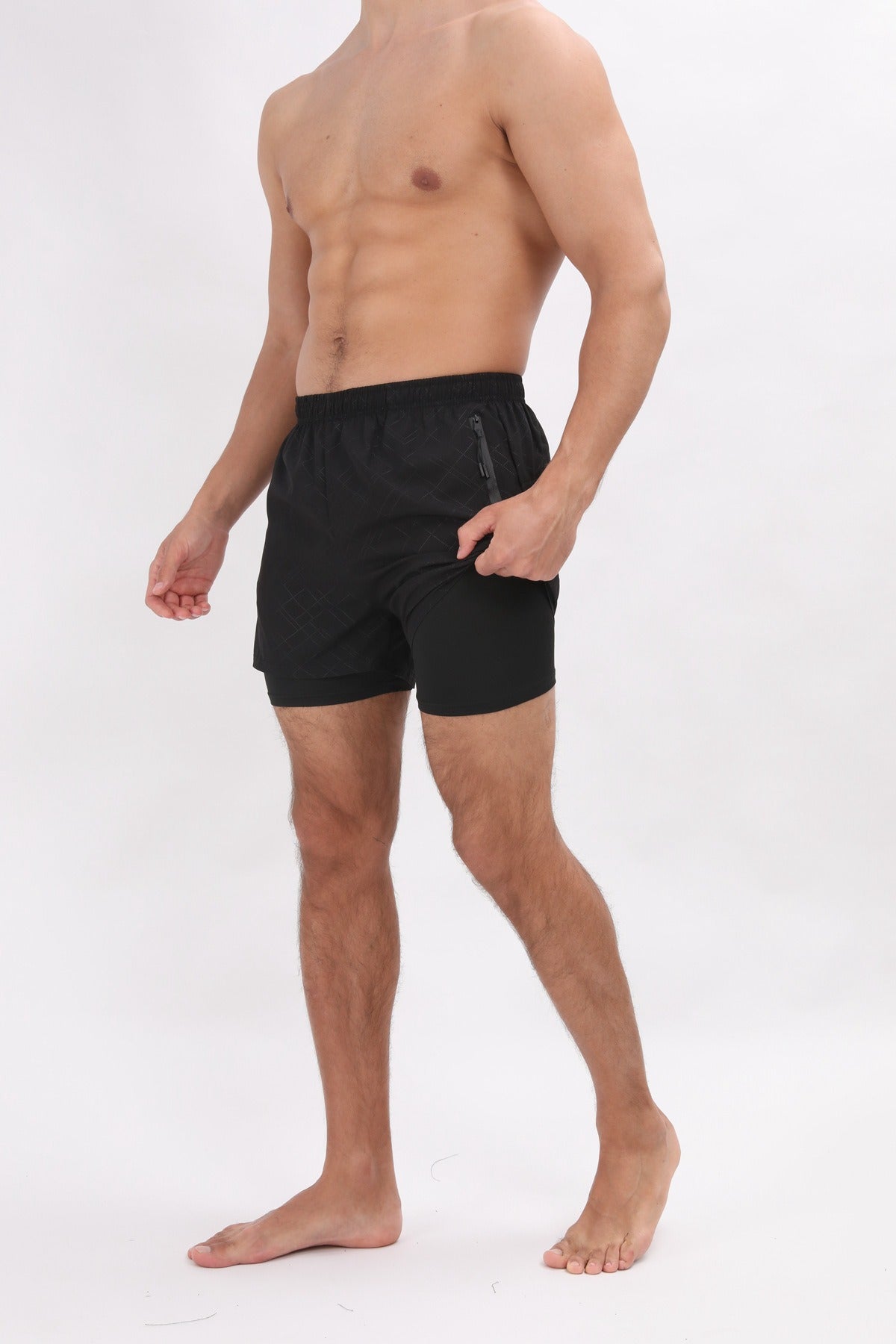 Herren Sommer Polyester 2 in 1 Schnelltrocknende Kurze Jogginghose Workout Lauf Gym Shorts | DK-903