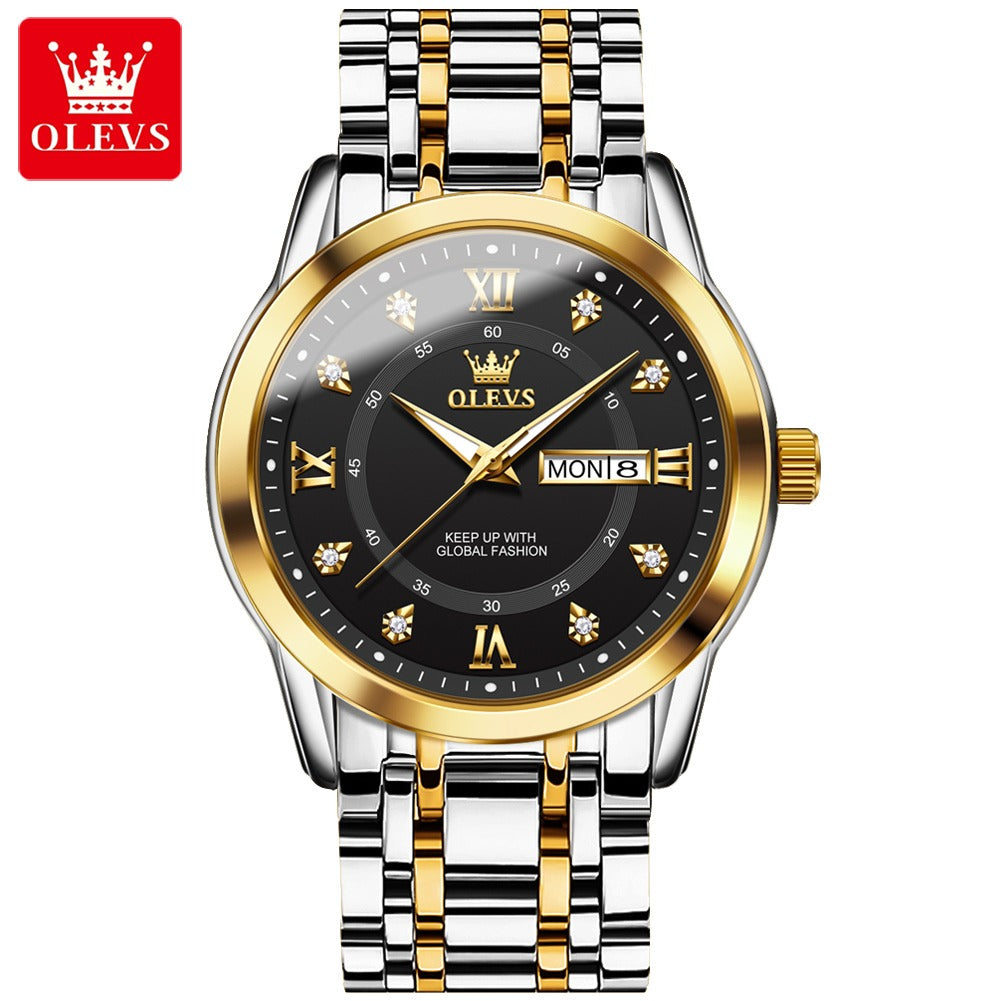 Luxuriöse Edelstahl-Quarzuhr für Herren, hochwertige Freizeit- und Business-Armbanduhr in Gold | 5513