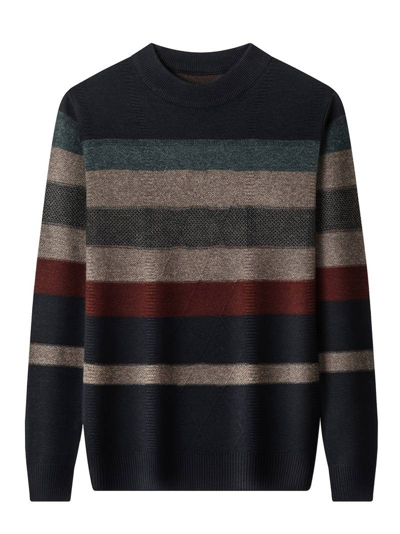 Gemütlicher Herren-Pullover mit Farbblock, weich gestrickt, ultra-dehnbar, klassisches Rundhals-Sweatshirt | X05