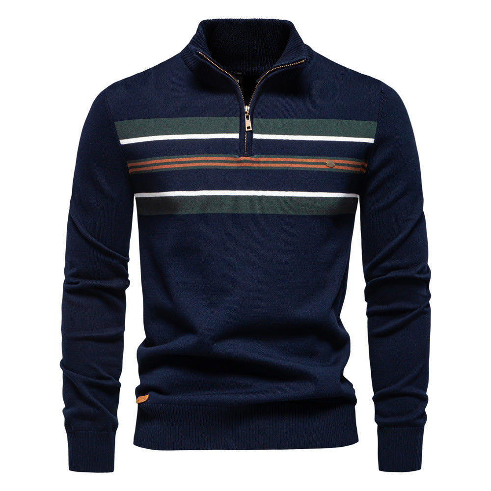 Winter-Rollkragenpullover aus Baumwolle mit Stehkragen, gerippter Business-Streifen für Herren | SW155