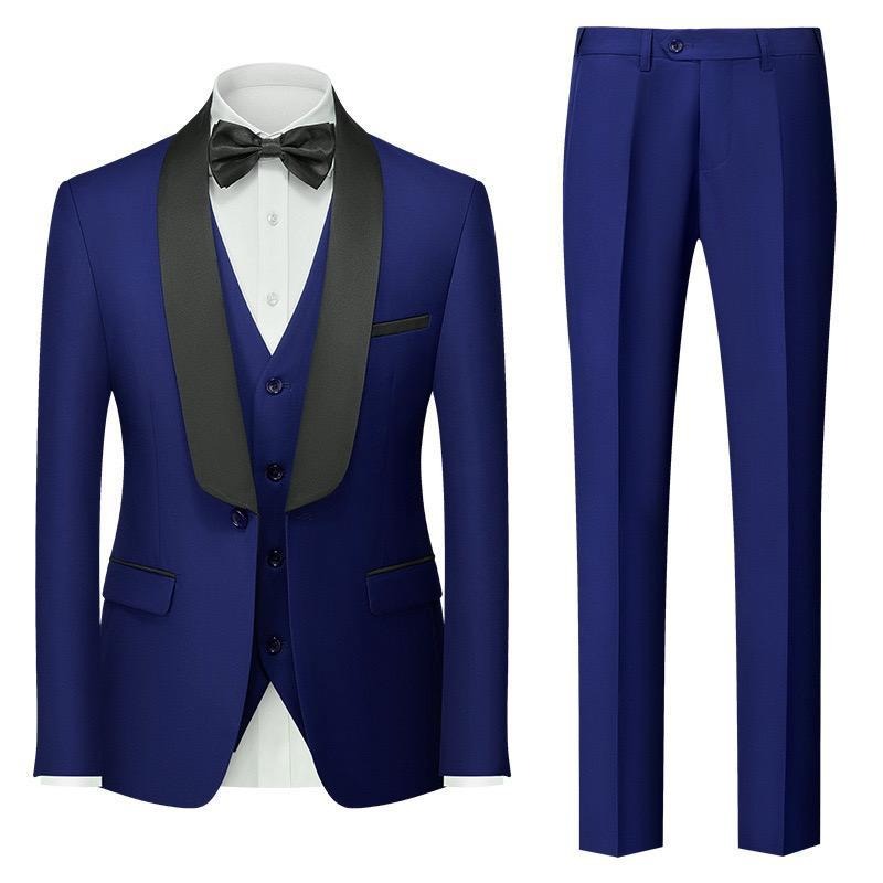 Herren Premium Anzug Casual Regular Smart Fit 3-teiliger Smoking für Abschlussbälle, Schalkragen, Hochzeitsfeier, Trauzeugenanzüge (Blazer + Weste + Hose) | 601