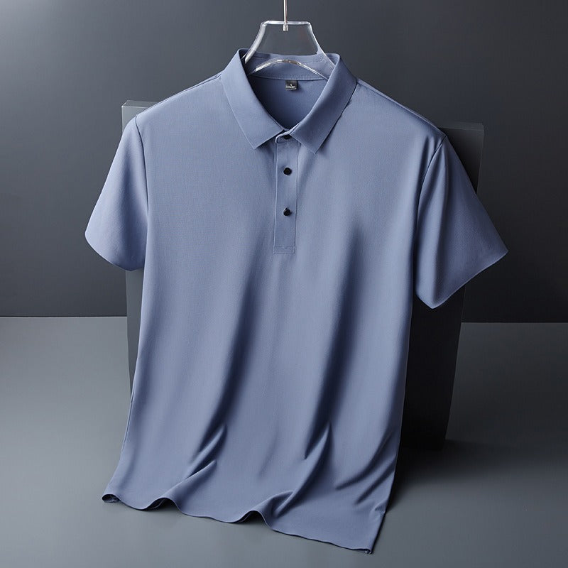 Herren Sommer Nahtloses T-Shirt Aus Eisseide Einfarbig Kurzarm Lässiges Stretch-Poloshirt | Y678