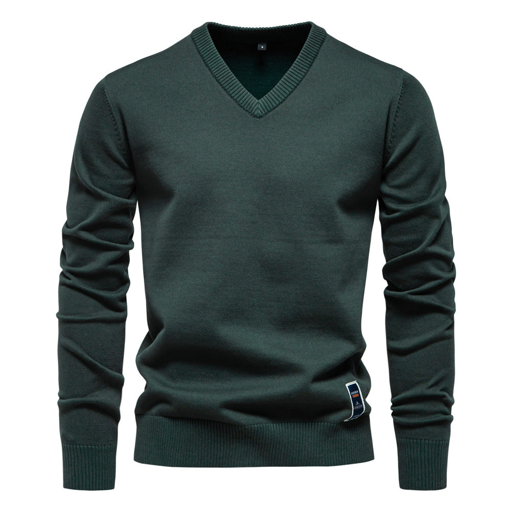 Winterpullover mit V-Ausschnitt, einfarbig, langärmelig, warm, Oberteile | VSW-02