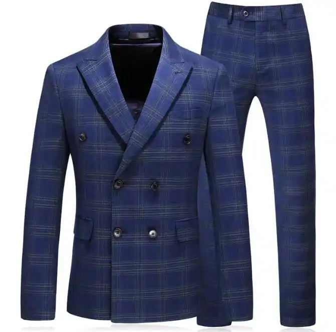 Dreiteiliger Herrenanzug mit Karomuster, Slim Fit, zweireihig, kariert, Jacke, Weste, Hose | 6027
