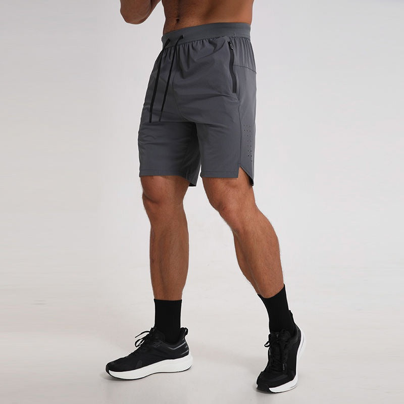 Herren Laufshorts Reißverschlusstaschen Seitlich geteilte Workout Atmungsaktive Gym Shorts | K04