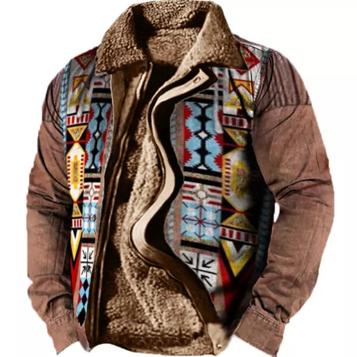Herren Plus Size Casual Aztec Geometric Print Fleecejacke Streetwear Herbst Winter Loose Fit Mantel | TS-6594