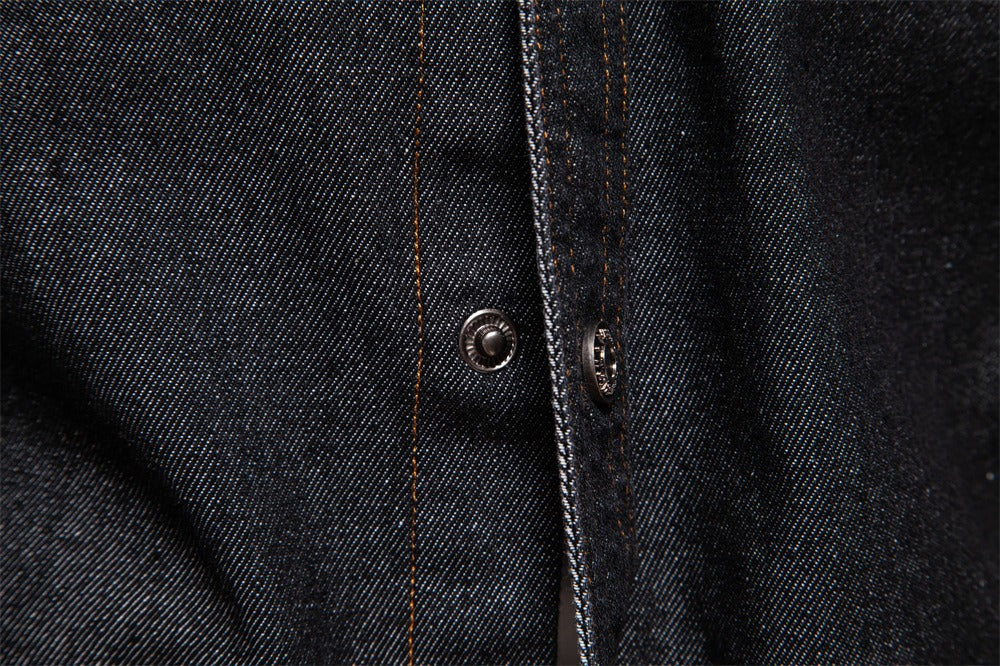 Herren-Jeanshemd mit verwaschenem Muster – Langarm, 100 % Baumwolle, lässiges Button-Up-Oberteil | 6025
