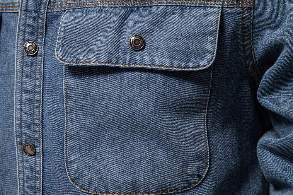 Herren-Jeanshemd mit verwaschenem Muster – Langarm, 100 % Baumwolle, lässiges Button-Up-Oberteil | 6025