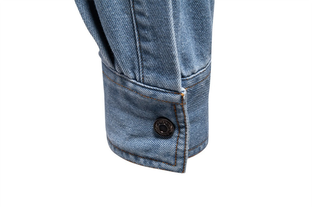 Herren-Jeanshemd mit verwaschenem Muster – Langarm, 100 % Baumwolle, lässiges Button-Up-Oberteil | 6025