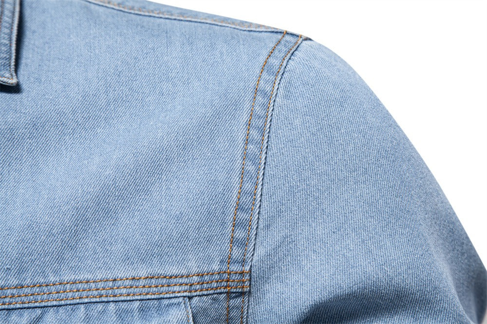 Herren-Jeanshemd mit verwaschenem Muster – Langarm, 100 % Baumwolle, lässiges Button-Up-Oberteil | 6025