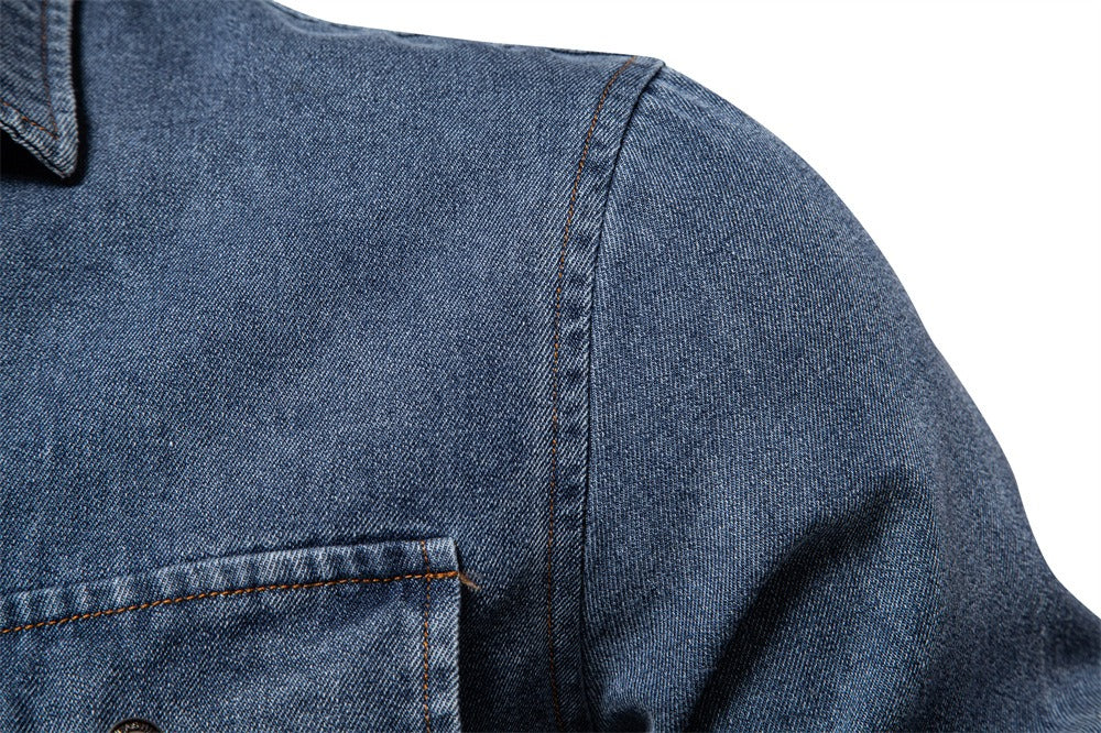 Herren-Jeanshemd aus gewaschener Baumwolle im Euro-Fit – Langarm, einfarbig, lässig, zum Zuknöpfen | 6028