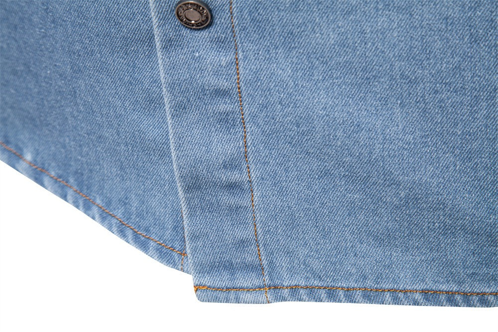 Herren-Jeanshemd aus gewaschener Baumwolle im Euro-Fit – Langarm, einfarbig, lässig, zum Zuknöpfen | 6028