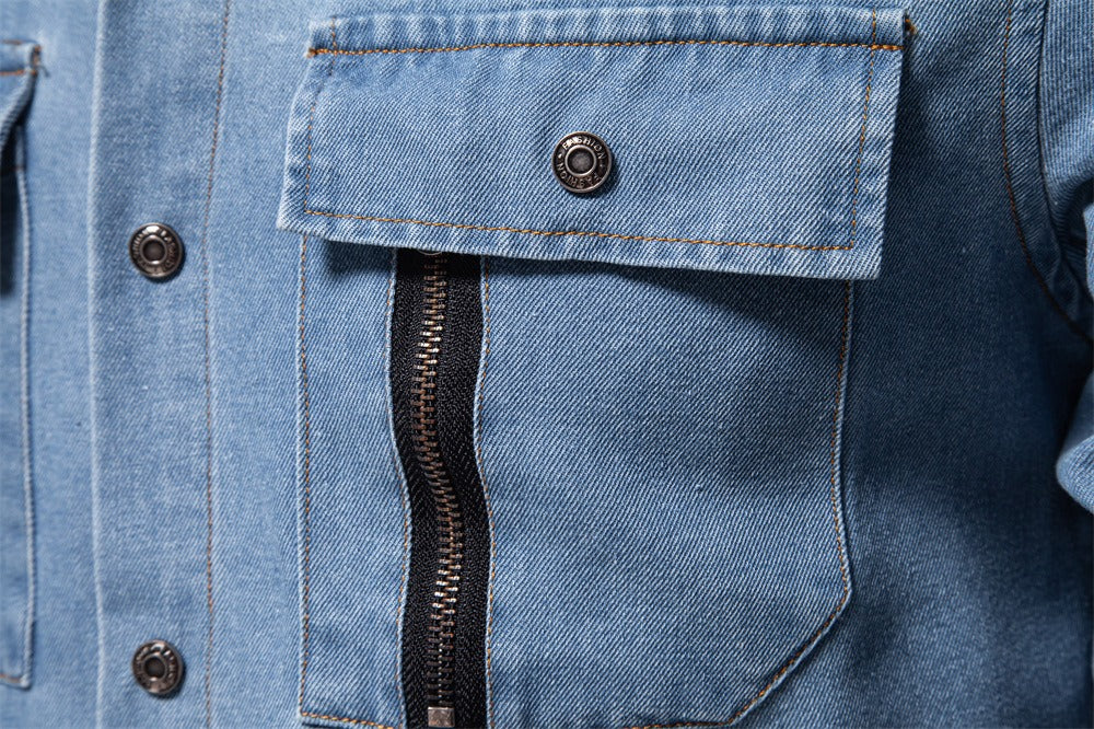Herren-Jeanshemd aus gewaschener Baumwolle im Euro-Fit – Langarm, einfarbig, lässig, zum Zuknöpfen | 6028