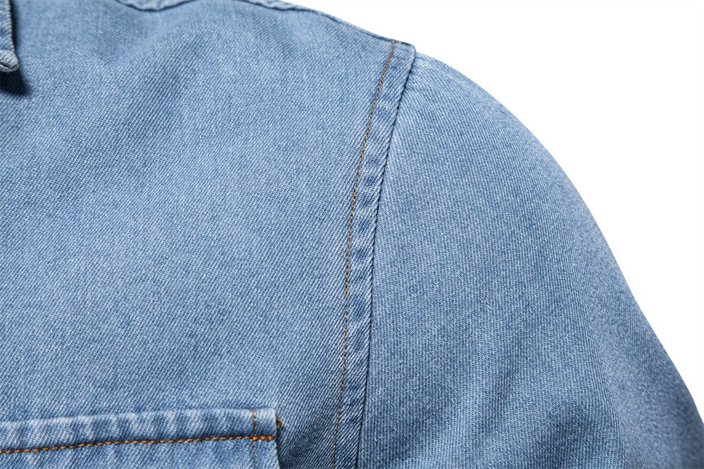 Herren-Jeanshemd aus gewaschener Baumwolle im Euro-Fit – Langarm, einfarbig, lässig, zum Zuknöpfen | 6028