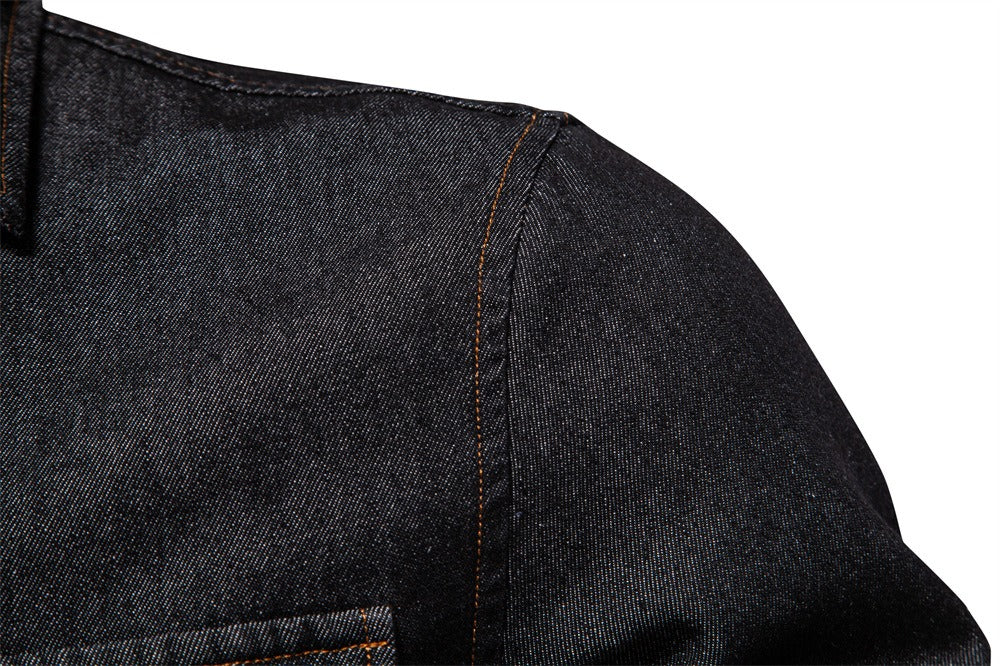 Herren-Jeanshemd aus gewaschener Baumwolle im Euro-Fit – Langarm, einfarbig, lässig, zum Zuknöpfen | 6028