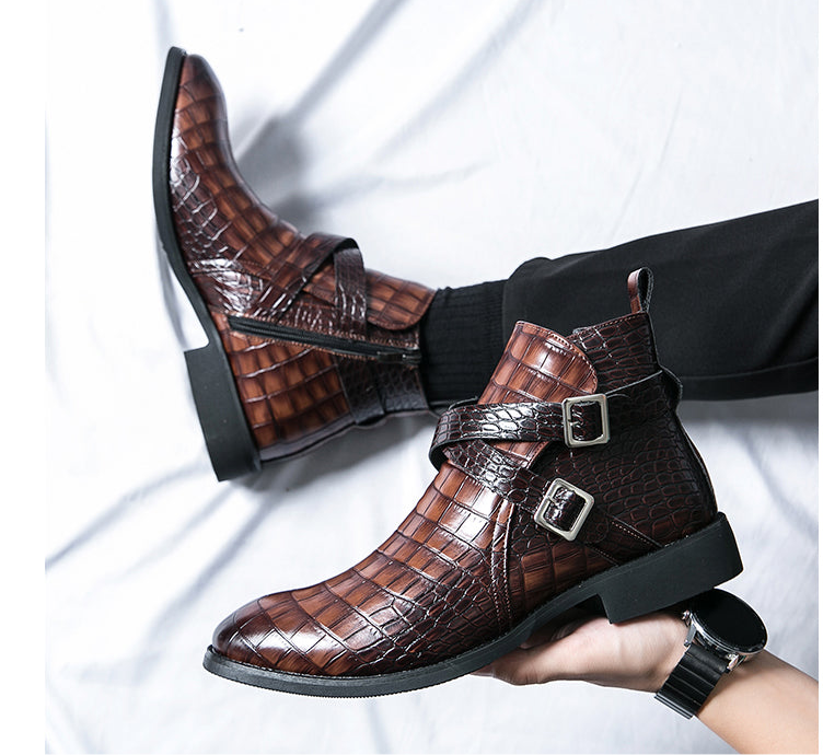 Reißverschluss geprägte High-Top-Lederschuhe Herren Vintage Martin Stiefel | 6805