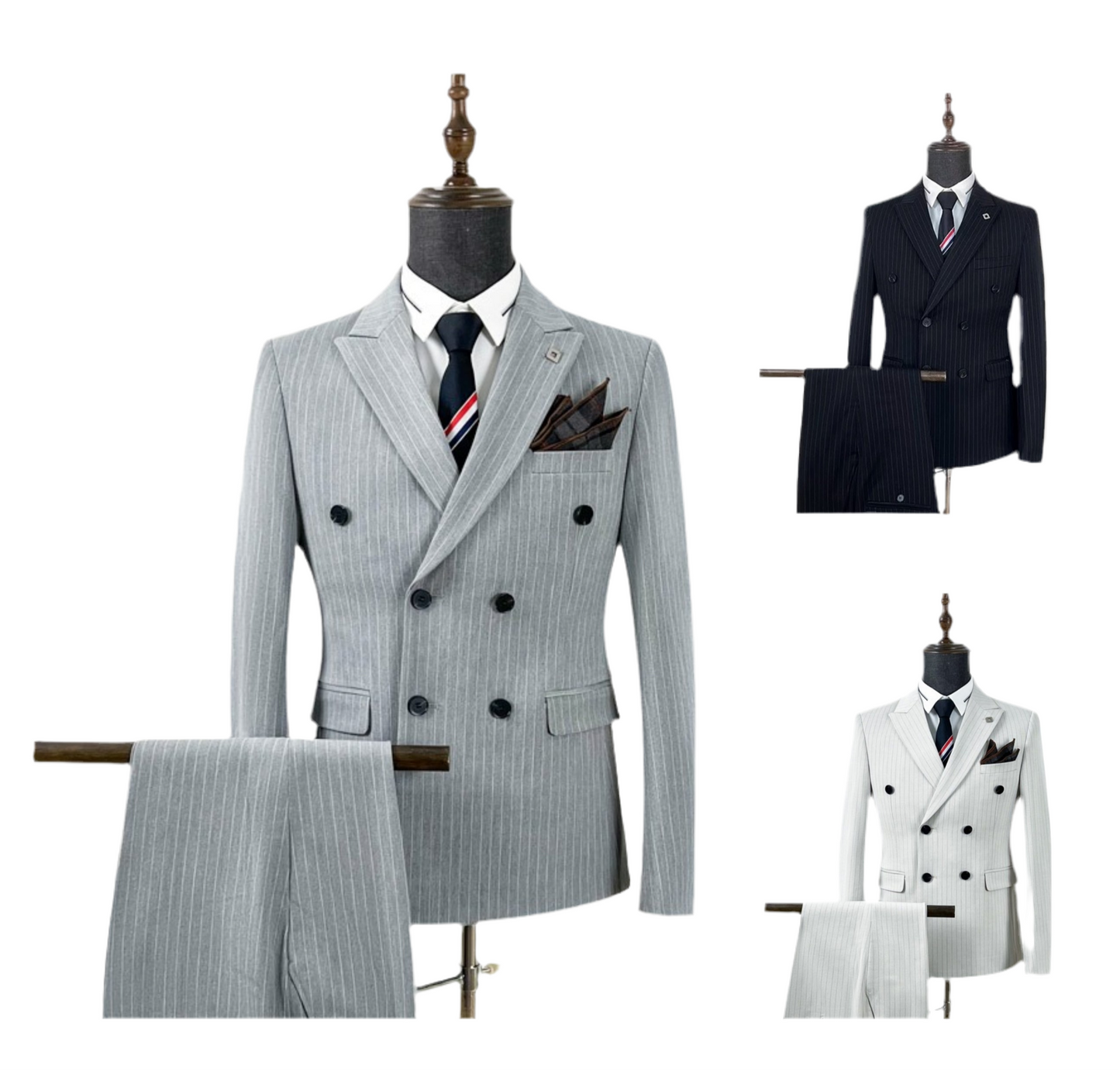 Zweireihiger Herrenanzug, 3-teilig, maßgeschneidert, Smart Fit, für Anlässe, Partys, Business-Anzüge (Blazer + Weste + Hose) | HC67