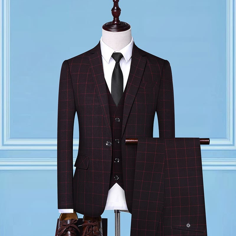 Herrenanzug, einreihig, Slim Fit, 3-teilig, für Business, Party, Hochzeit, kariert, formelle Anzüge | 307