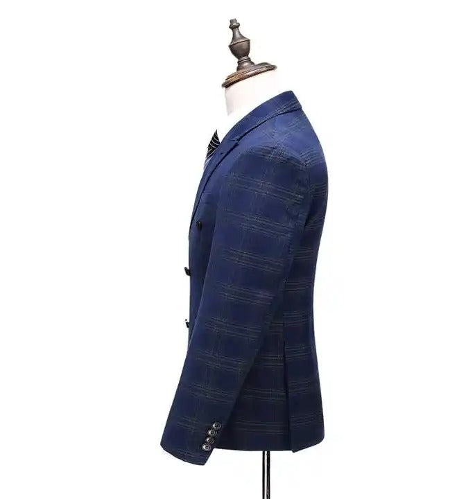 Dreiteiliger Herrenanzug mit Karomuster, Slim Fit, zweireihig, kariert, Jacke, Weste, Hose | 6027