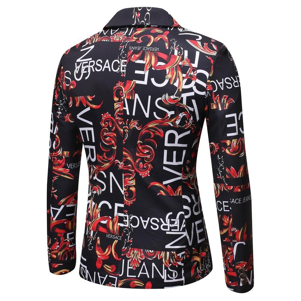 Herren Langarm Slim Fit Blumendruck 1 Knopf Blazer Jacke Mantel | X07