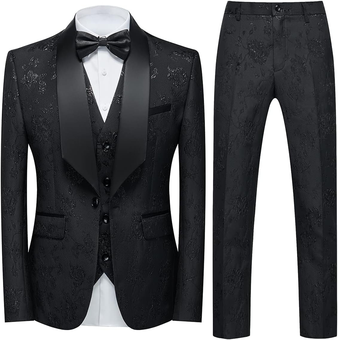 Herren 3-teiliges Smoking-Set mit Blumenmuster, hochwertige Blazerweste und Hose, 3-teiliges Set für Hochzeiten, Partys und festliche Anlässe | 802