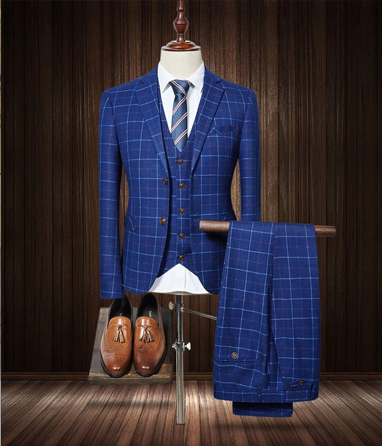 Formeller 3-teiliger Anzug im Retro-Karo-Tweed, einreihig, Slim Fit, Blazer, Weste und Hose, Business, Hochzeits- und Partykleid | 307
