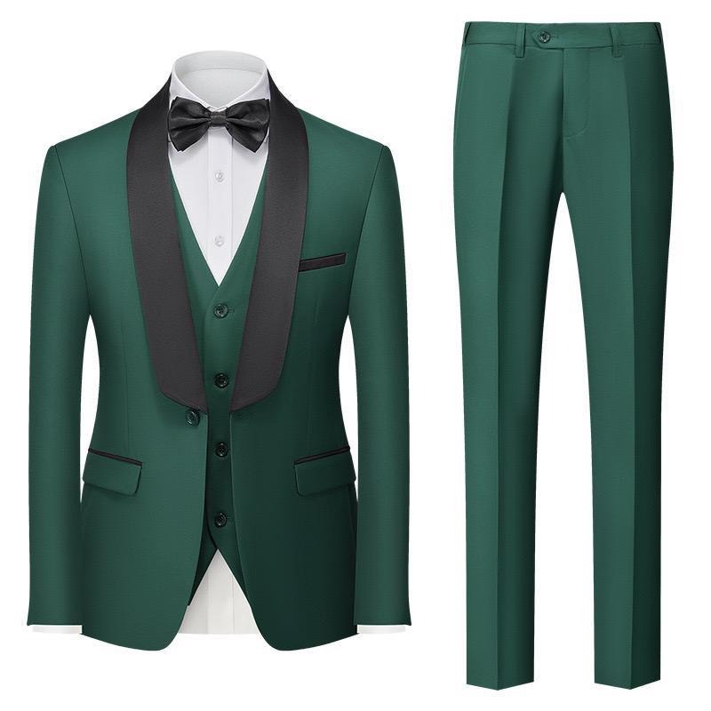 Herren Premium Anzug Casual Regular Smart Fit 3-teiliger Smoking für Abschlussbälle, Schalkragen, Hochzeitsfeier, Trauzeugenanzüge (Blazer + Weste + Hose) | 601