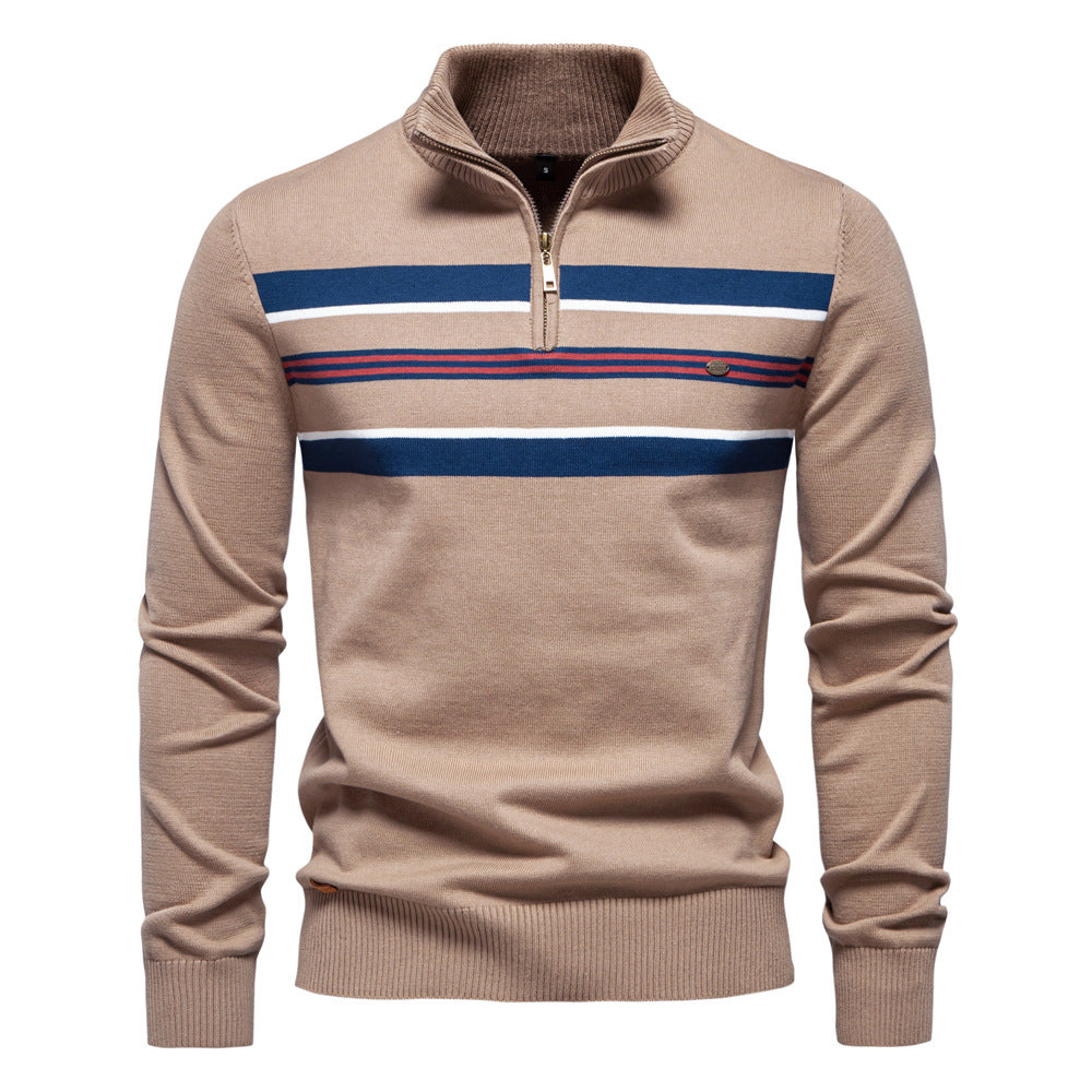 Winter-Rollkragenpullover aus Baumwolle mit Stehkragen, gerippter Business-Streifen für Herren | SW155