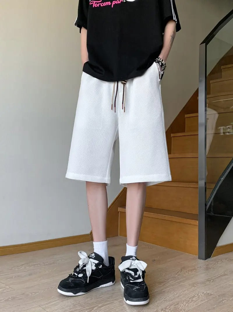 Leichte Lounge-Shorts aus Waffelstrick für Herren – Locker sitzende, schnelltrocknende Sportshorts mit Kordelzug in der Taille für den Sommer | DK34
