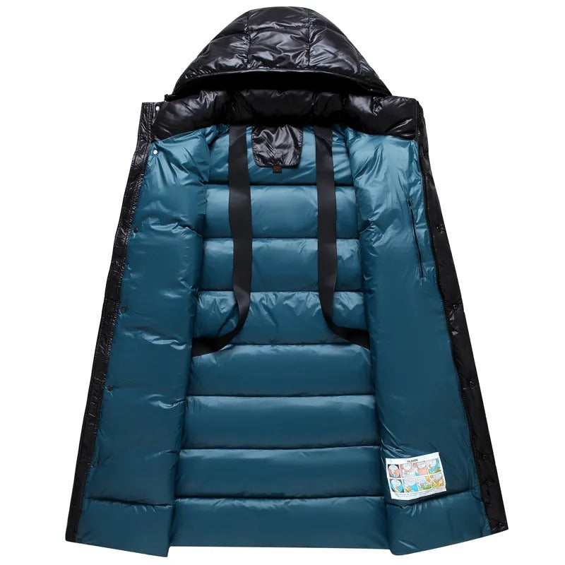 Winter Herren Daunenjacke Lang Verdicken Warm Weiß Entendaunen Mantel Kapuzenparka | 6539