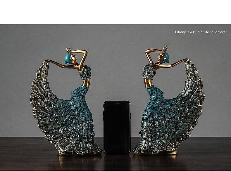 Elegante Statue aus Kunstharz in Form einer Pfauentänzerin, Dekoration mit klassischem Musikthema für drinnen und draußen, Weihnachten, Thanksgiving und Valentinstag | RRW016