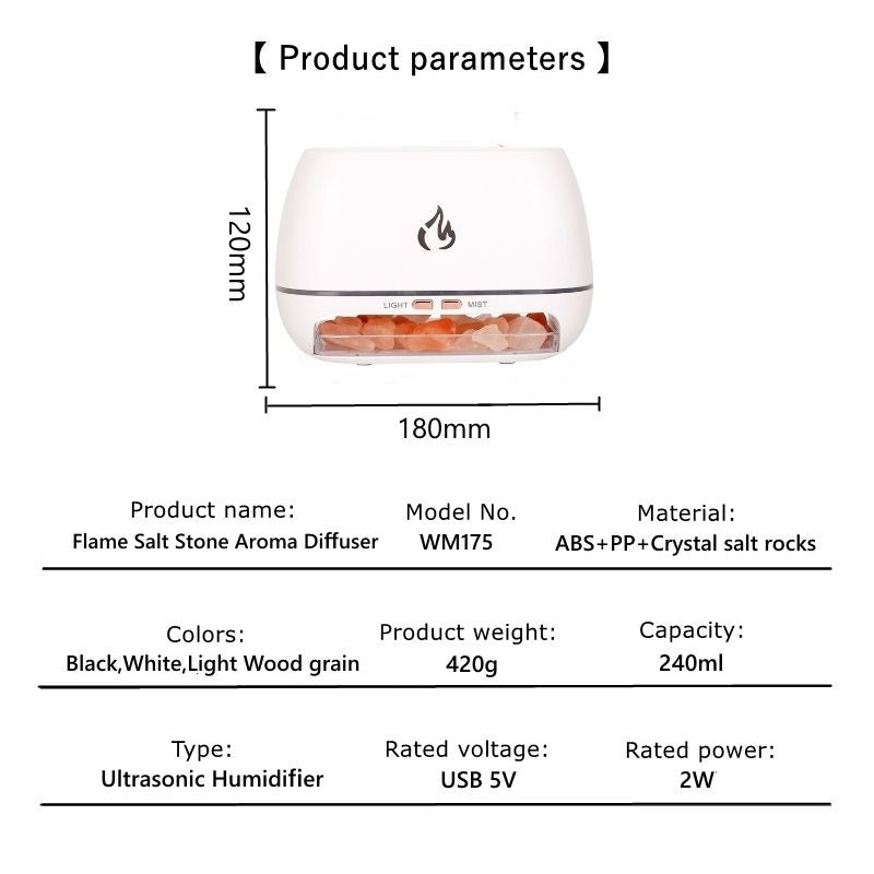 Himalaya-Kristallsalzsteine, Aroma-Luftbefeuchter, 7 Farben, LED, USB, tragbar, Feuerflamme, Aromatherapie, ätherisches Öl, Diffusor | 101