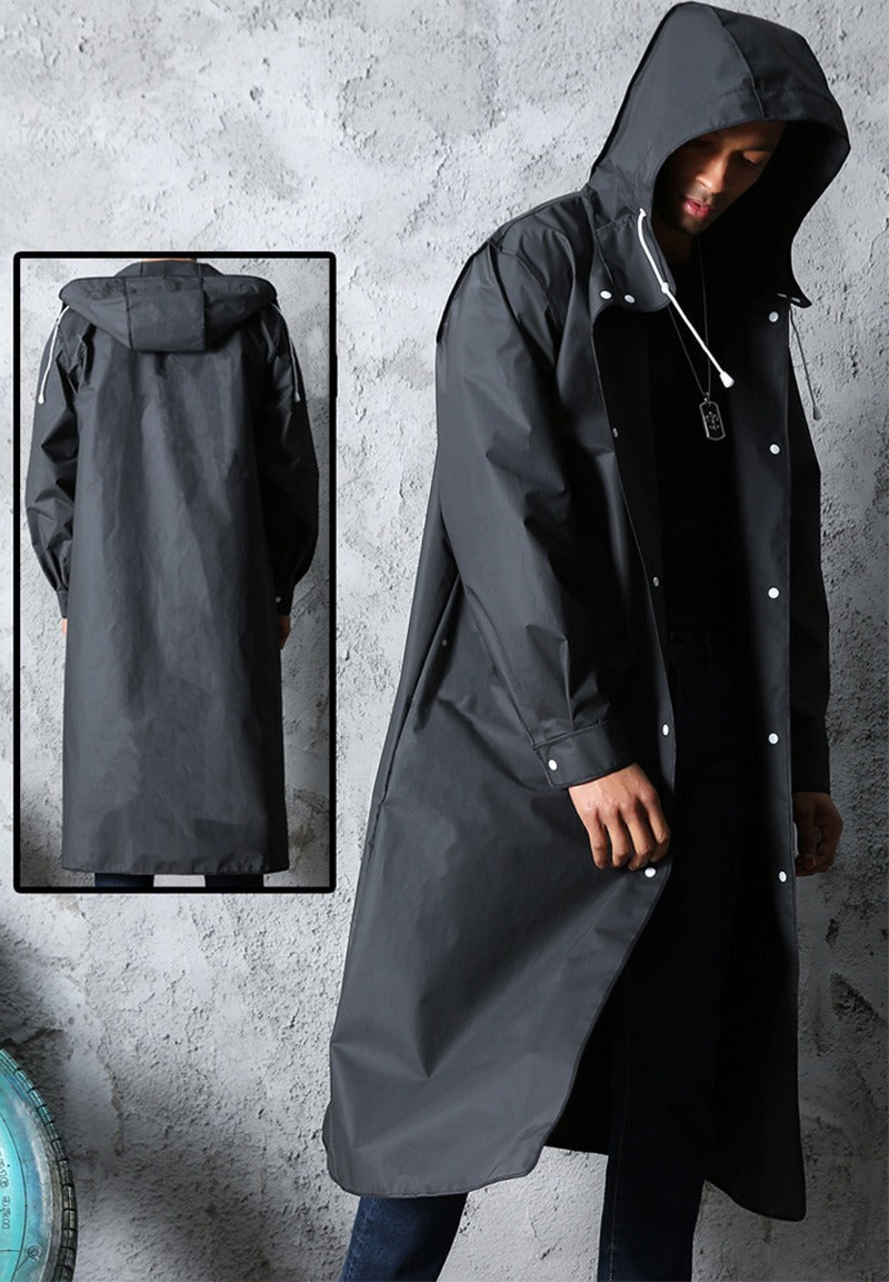 Herren-Regenmantel aus Polyester, wasserdicht, lange Regenjacke mit Kapuze, Outdoor-Wanderregenmantel | 1210