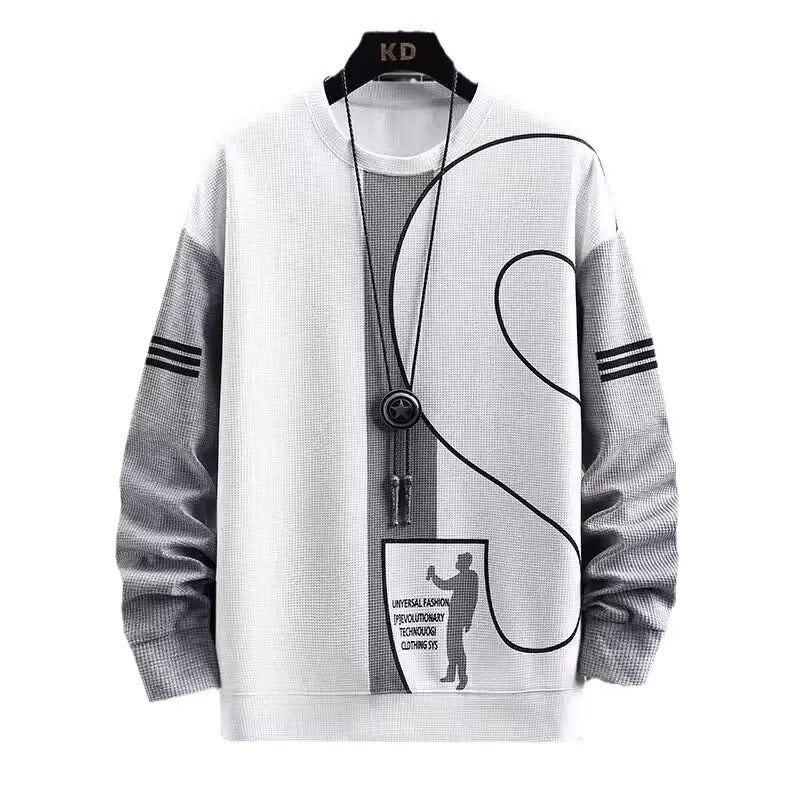 Polo-Langarmshirt mit Hose, Golf-Poloshirt, Pullover-Set, lässiges Waffel-Oberteil mit Rundhalsausschnitt für Herren