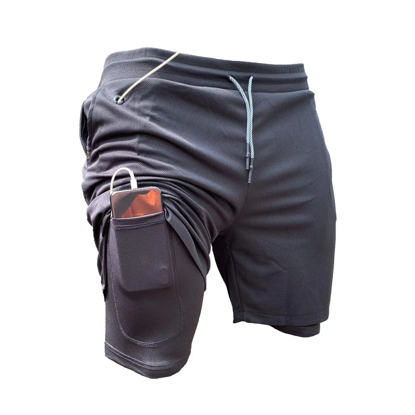 Zweilagige Sportshorts für Herren, schnelltrocknend, leicht dehnbar, Trainingshose | DK-871