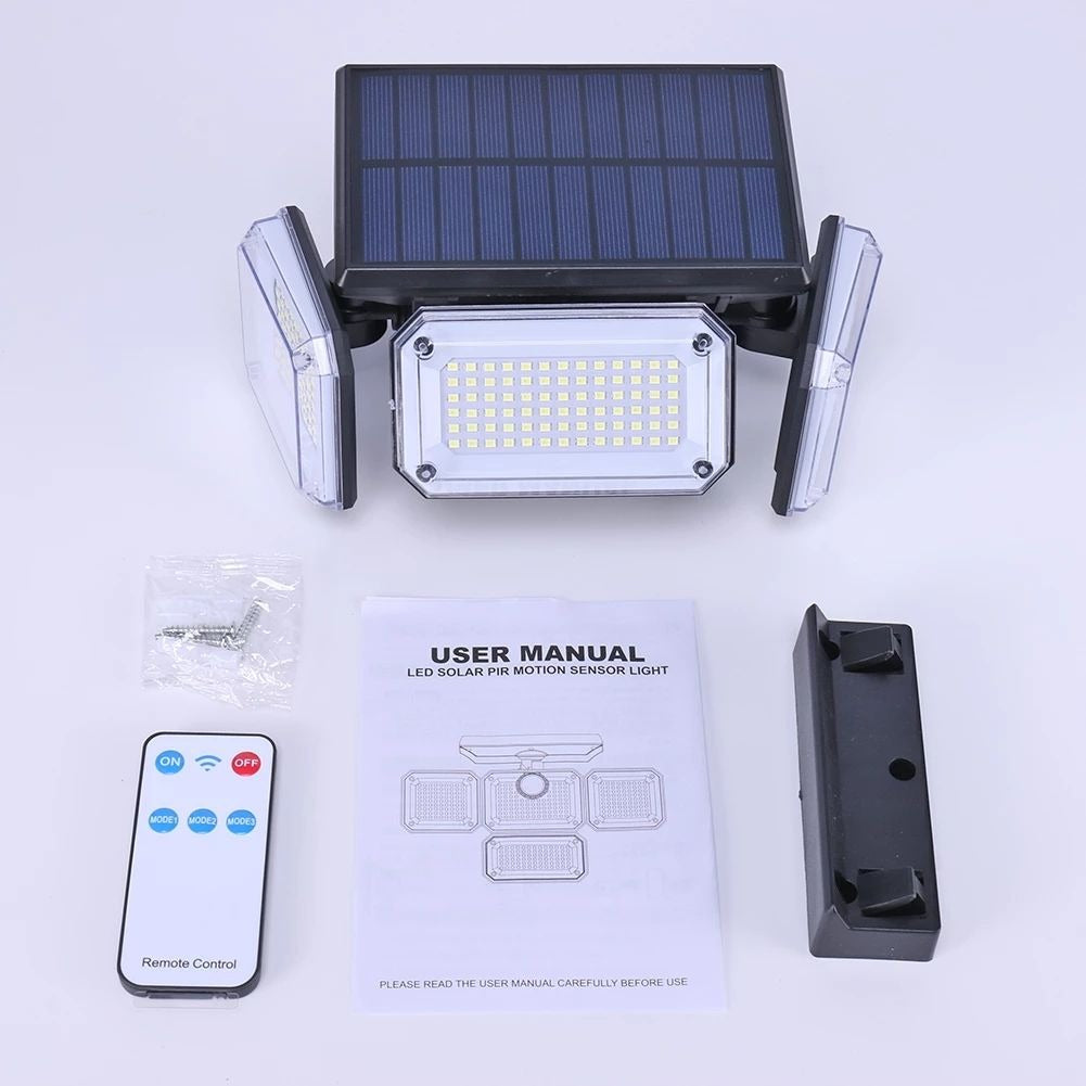 Solar-LED-Wandleuchten für den Außenbereich, geteiltes Licht mit Bewegungsmelder, 4 Köpfe, 3 Modi, Solarlampe |