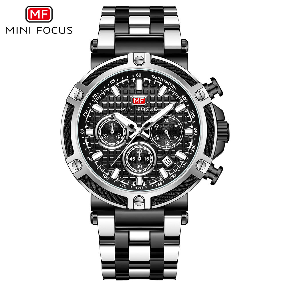 Herren Analog Edelstahl Quarzuhr Mini Focus Chronograph Leuchtuhr | MF047