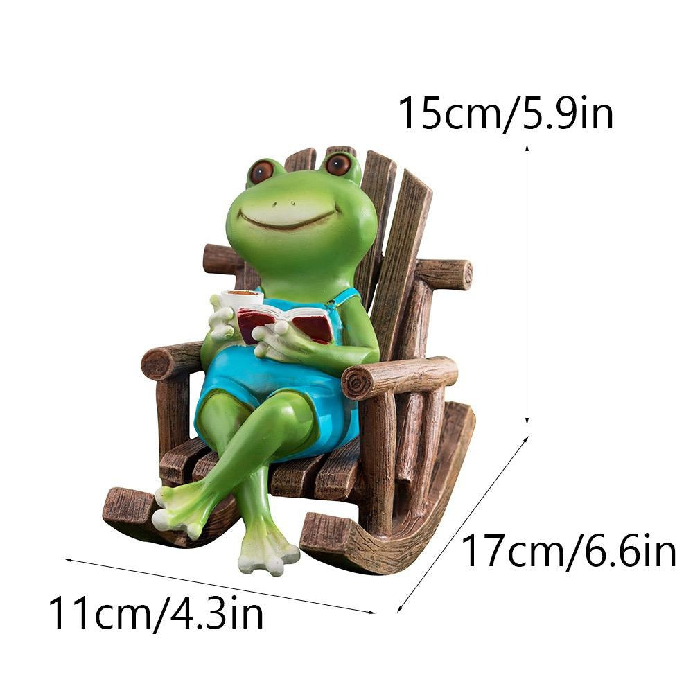 Lesender Frosch auf Schaukelstuhl, lustige Schreibtischdekoration aus Kunstharz und einzigartiges Geburtstagsgeschenk | RDW142