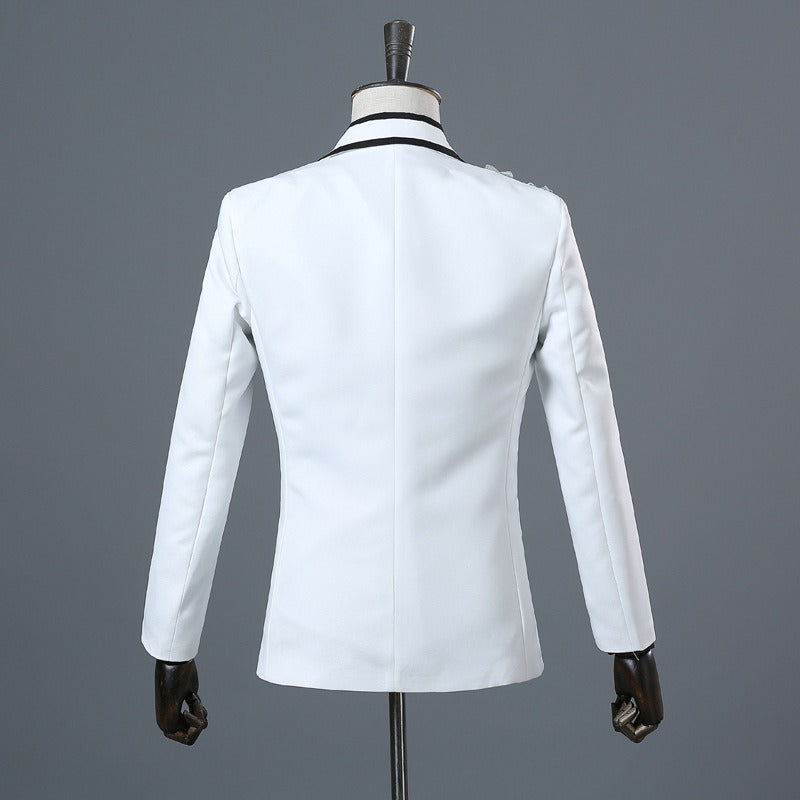 Herrenanzug, 2-teilig, formell, bestickt, elegant, mit blinkenden Pailletten, Kristallen, Blazer, Mantel, Abschlussball, Party, Smoking, Kostüm, Hochzeitsoutfit